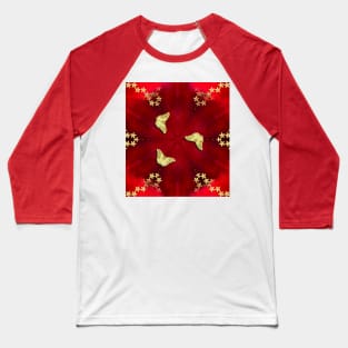 gold butterflies and flowers on red kaleidoscope Baseball T-Shirt